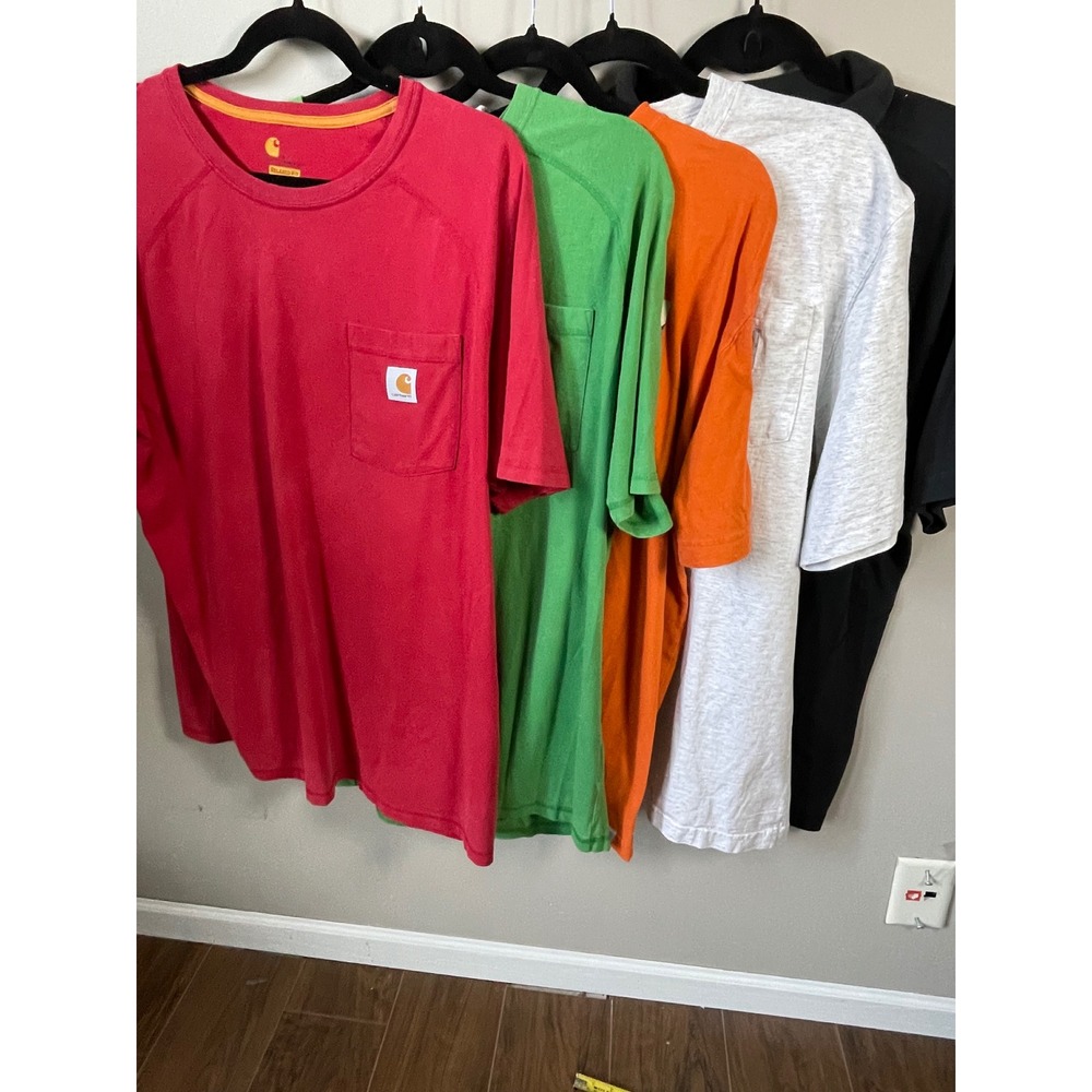 Carhartt Mens Shirt Lot of 5 Pocket Tee Polo Graphic Red Green Gray Orange Black